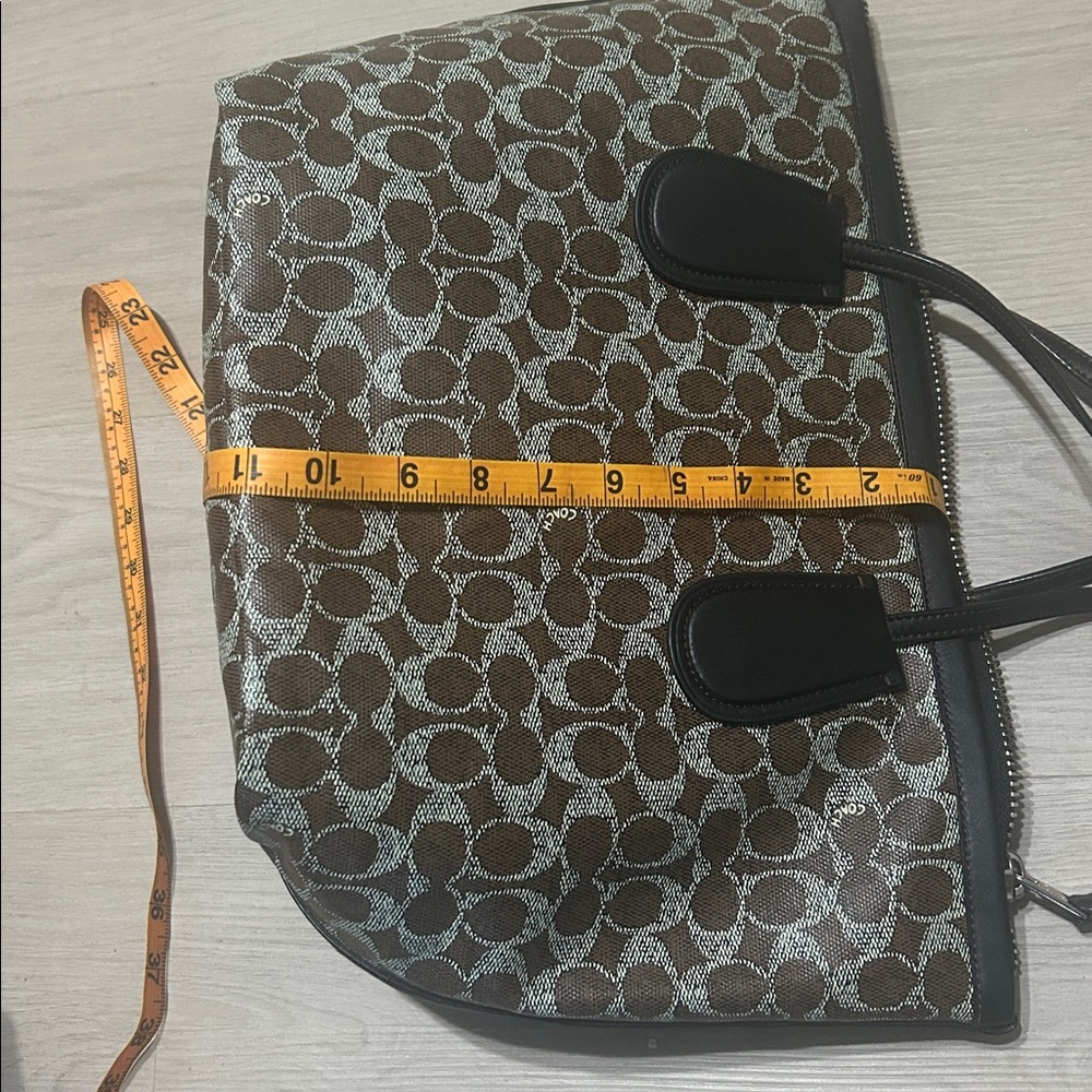 Coach Brown Signature Canvas Tote with Dark Trim and Pouch - Picture 10 of 15